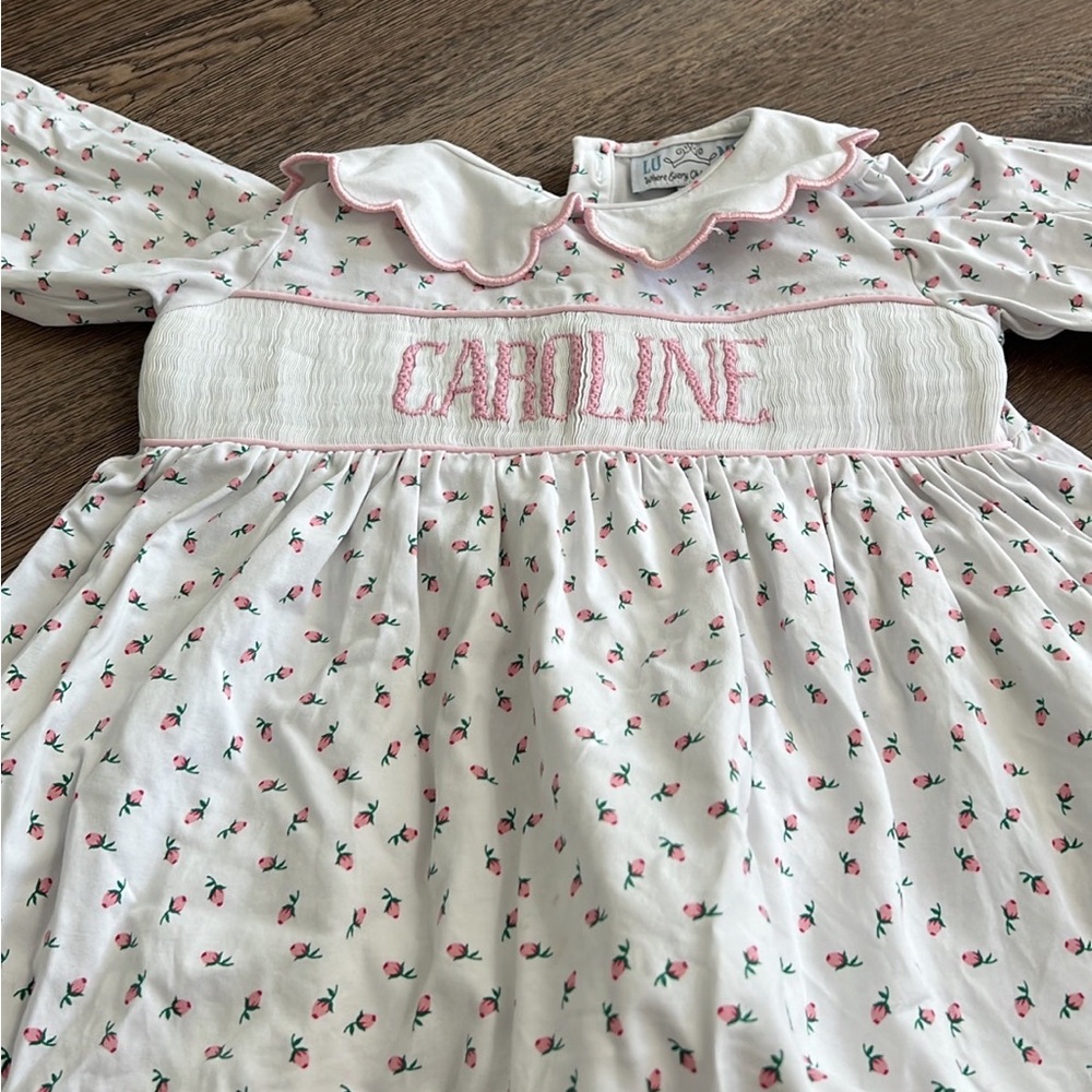 Caroline Smocked Monogram Ruffle Collar Set
